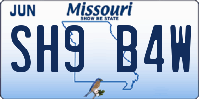 MO license plate SH9B4W