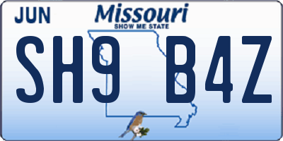 MO license plate SH9B4Z