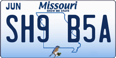 MO license plate SH9B5A