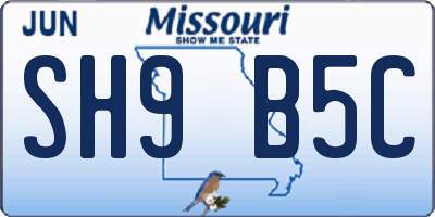 MO license plate SH9B5C