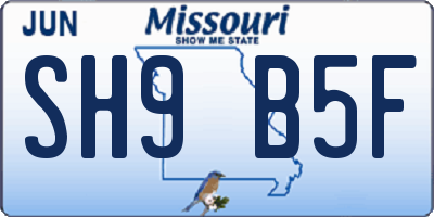 MO license plate SH9B5F