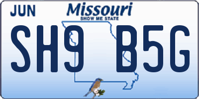 MO license plate SH9B5G