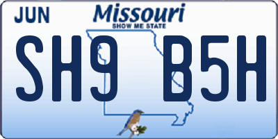 MO license plate SH9B5H