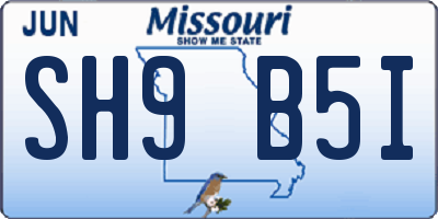 MO license plate SH9B5I
