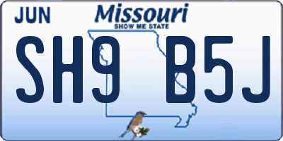 MO license plate SH9B5J
