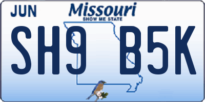 MO license plate SH9B5K