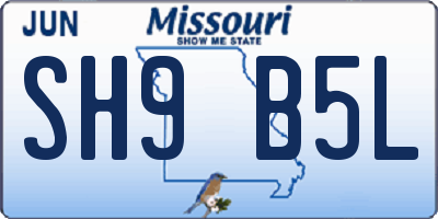 MO license plate SH9B5L