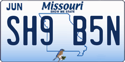 MO license plate SH9B5N