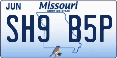 MO license plate SH9B5P