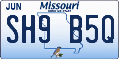 MO license plate SH9B5Q