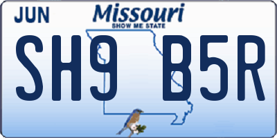 MO license plate SH9B5R