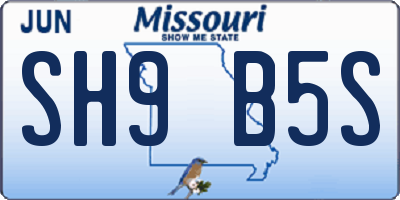 MO license plate SH9B5S