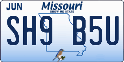 MO license plate SH9B5U