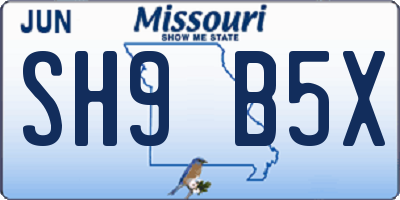 MO license plate SH9B5X