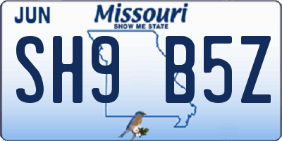 MO license plate SH9B5Z