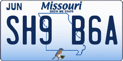 MO license plate SH9B6A