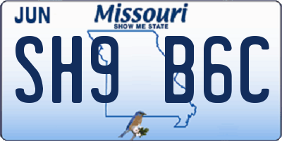 MO license plate SH9B6C