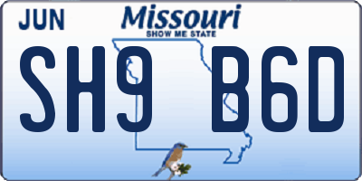 MO license plate SH9B6D