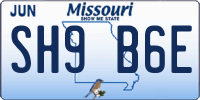 MO license plate SH9B6E
