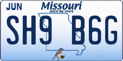 MO license plate SH9B6G