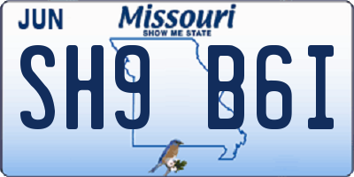 MO license plate SH9B6I
