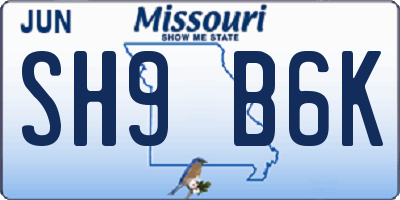 MO license plate SH9B6K