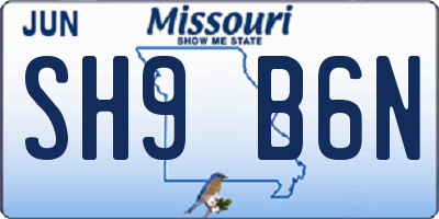 MO license plate SH9B6N