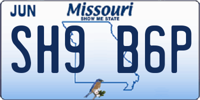 MO license plate SH9B6P