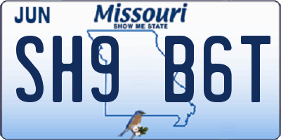 MO license plate SH9B6T