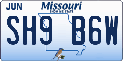 MO license plate SH9B6W