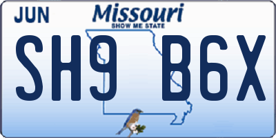 MO license plate SH9B6X