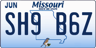 MO license plate SH9B6Z