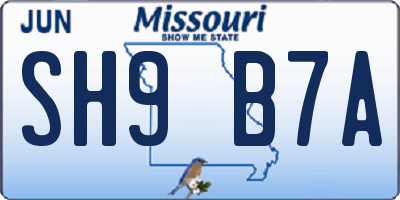 MO license plate SH9B7A