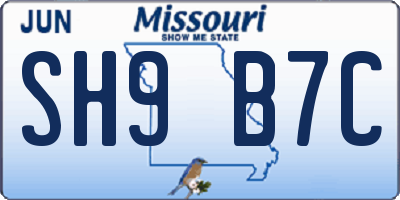 MO license plate SH9B7C