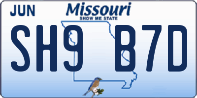 MO license plate SH9B7D