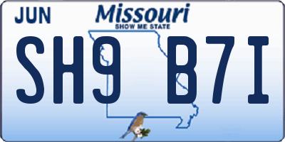 MO license plate SH9B7I