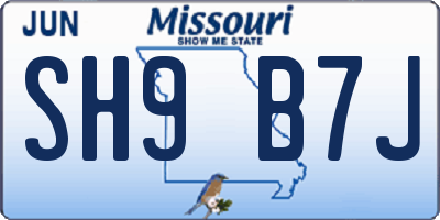 MO license plate SH9B7J