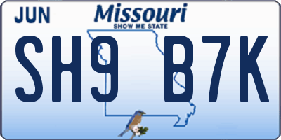 MO license plate SH9B7K