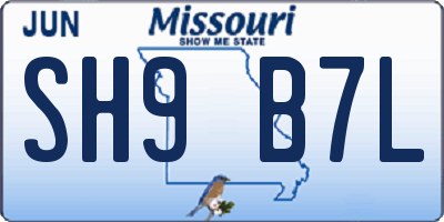 MO license plate SH9B7L