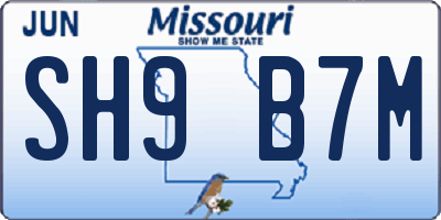 MO license plate SH9B7M