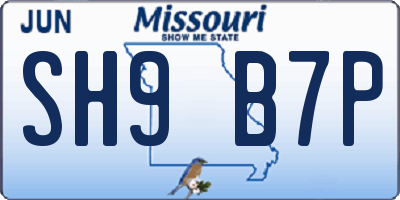 MO license plate SH9B7P