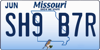 MO license plate SH9B7R