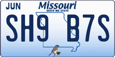 MO license plate SH9B7S