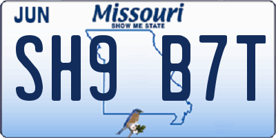 MO license plate SH9B7T