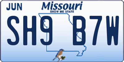 MO license plate SH9B7W