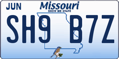 MO license plate SH9B7Z