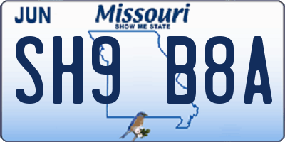 MO license plate SH9B8A