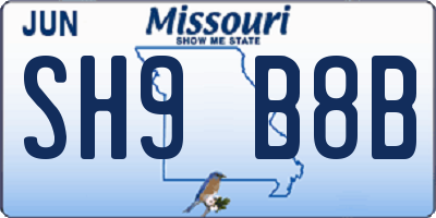 MO license plate SH9B8B