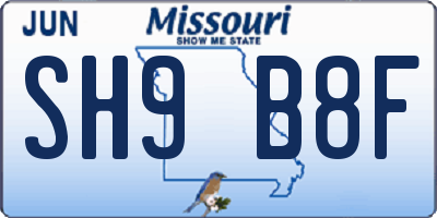 MO license plate SH9B8F