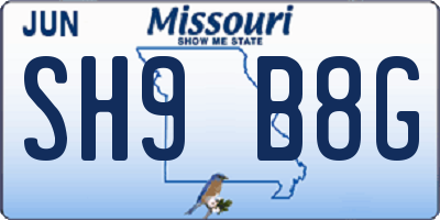 MO license plate SH9B8G